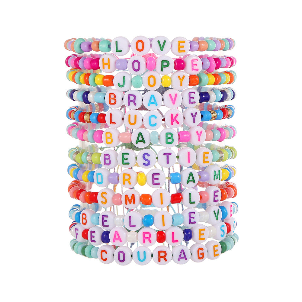Bohemian Colorful Resin Drip Oil Round Geometric Smile Face Stacking Bracelet Set