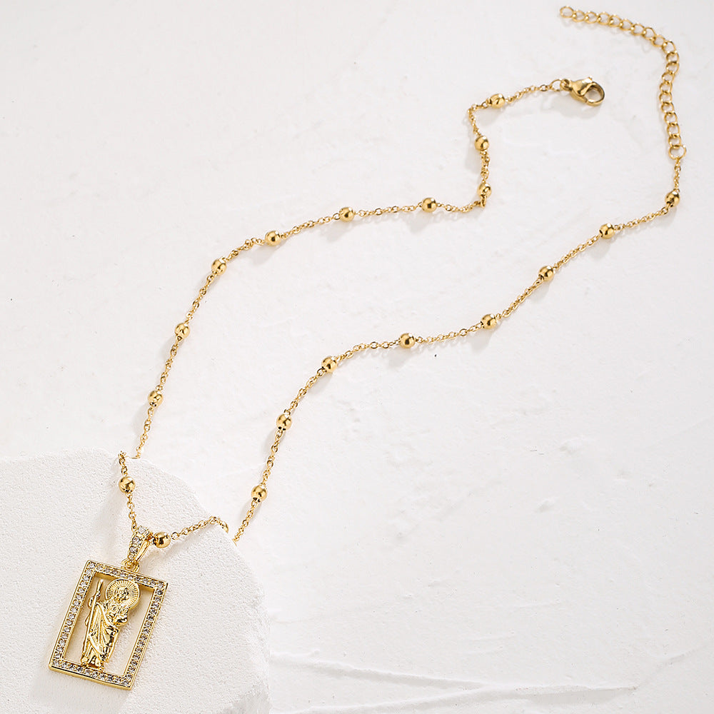 Collana con pendente geometrico da donna in rame placcato oro 18 carati e zirconia micro-pavé
