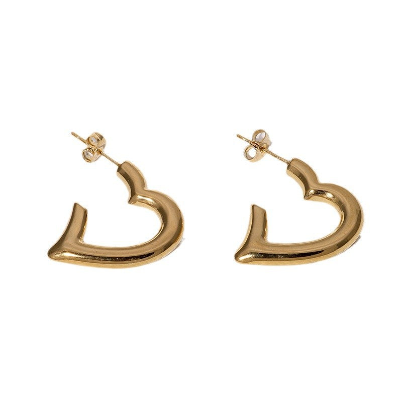 Orecchini minimalisti ed eleganti in acciaio inossidabile a forma di cuore con finitura placcata per donna
