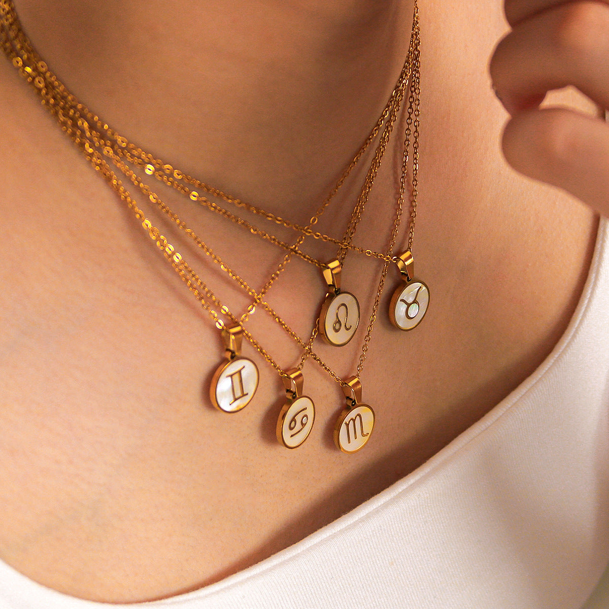 Vintage-Inspired Zodiac Pendant Necklace for Women with Titanium Steel Charm, Geometric and Floral Design, 18K Vacuum Plated Stainless Steel Snake Chain