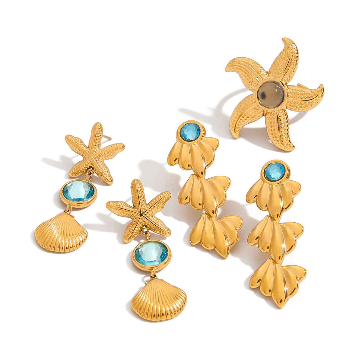 Minimalist Stainless Steel Starfish Ring and Earring Set Plated Marine Life Jewelry for Women
