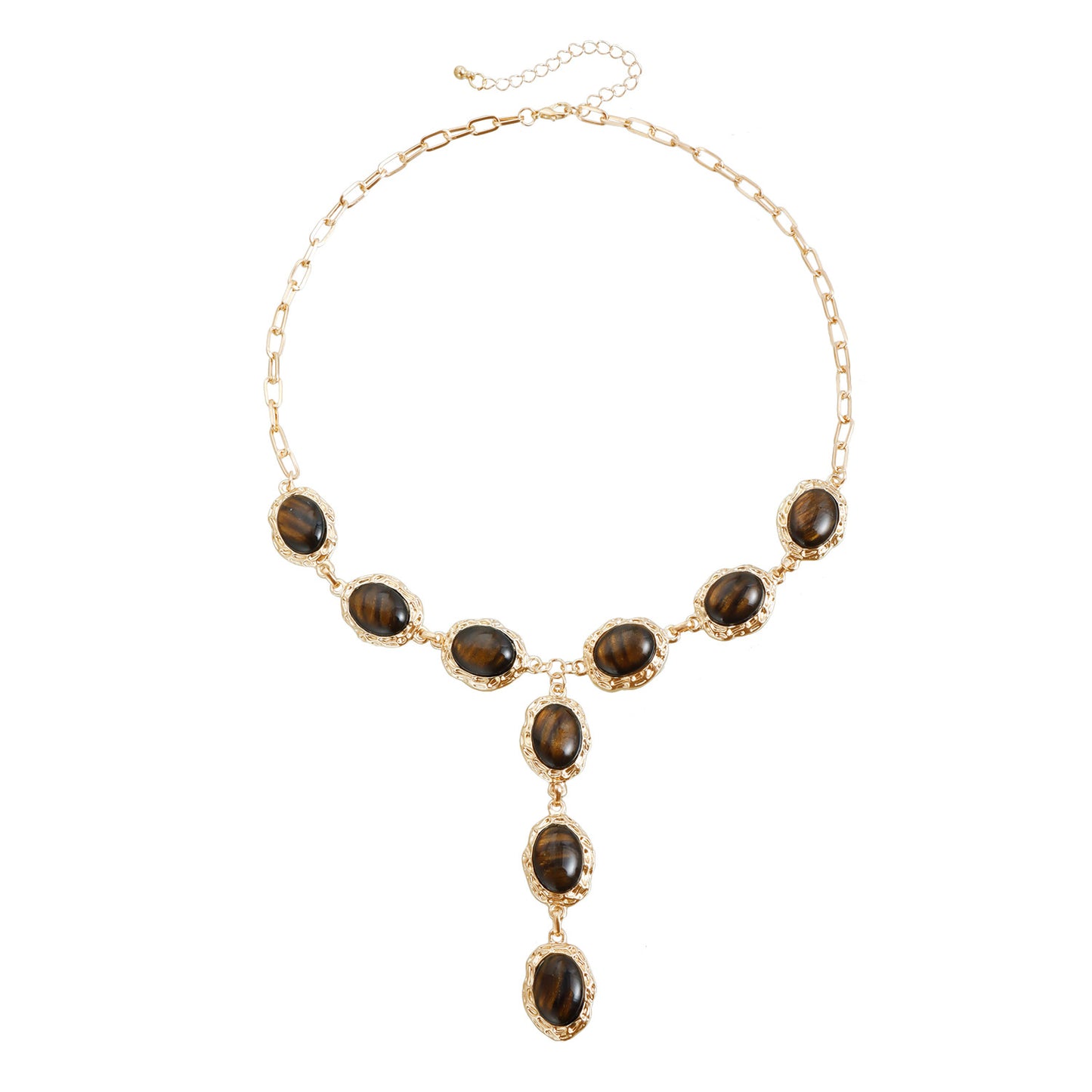 Casual Geometric Heart Tiger's Eye Plated Alloy Y-Shape Necklace