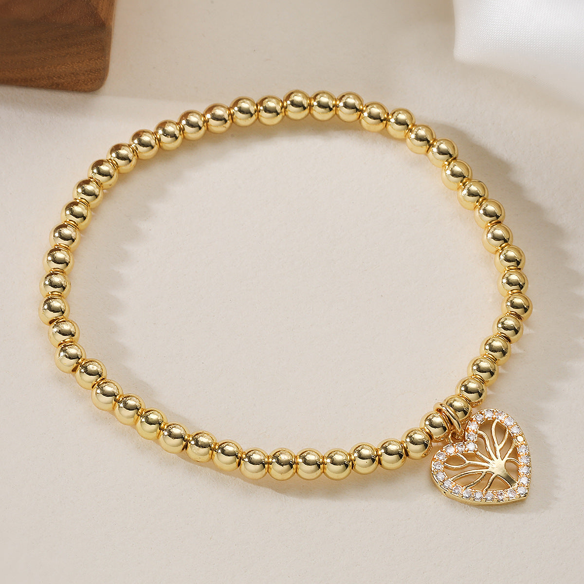 Minimalist 18K Gold Plated Geometric Tree of Life Cubic Zirconia Inlay Brass Bracelet for Women