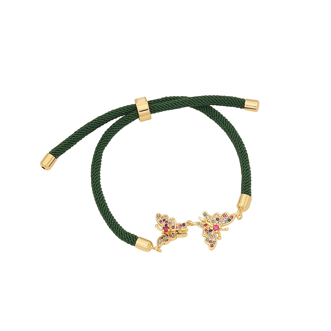 Personalized Butterfly-Shaped Gold-Plated Brass Bracelet with Adjustable Pull Chain