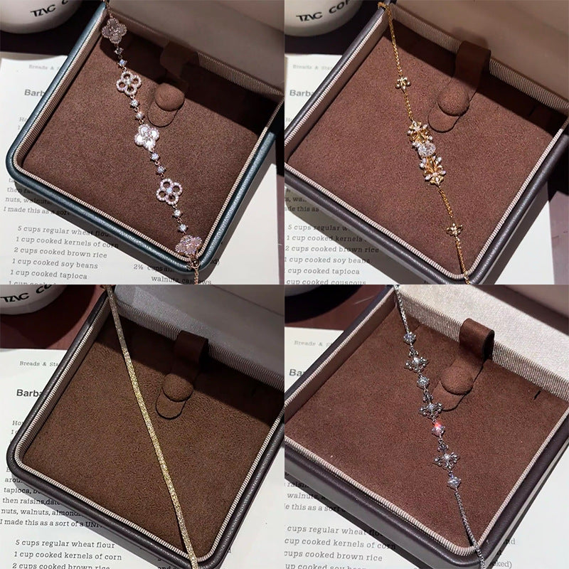 Luxury Elegant Geometric Floral Brass Bracelet with Cubic Zirconia Inlay for Women