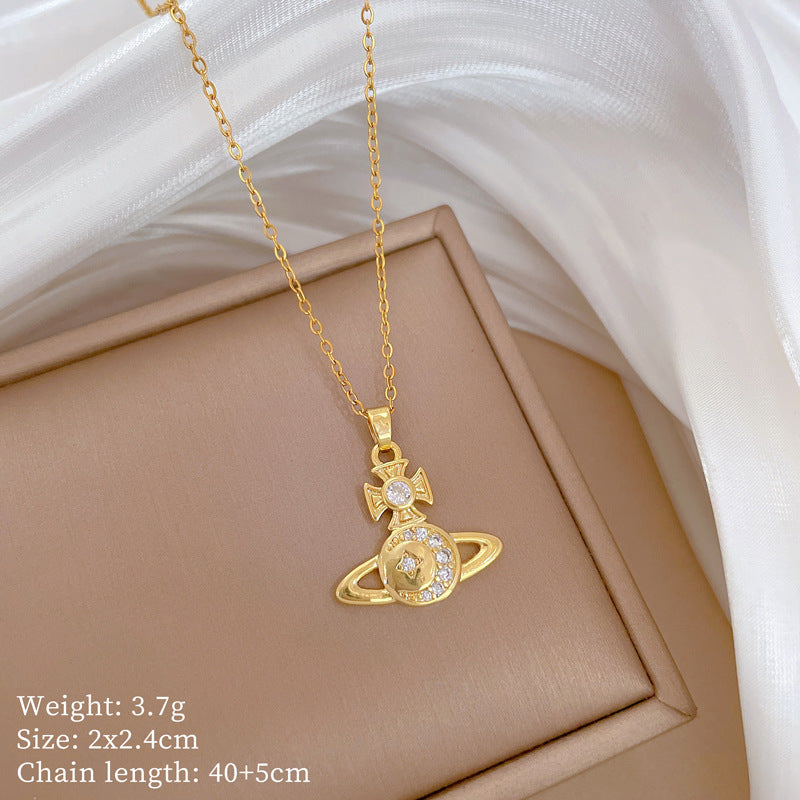 Collana Minimalista Geometrica in Acciaio al Titanio con Pendente in Rame Placcato Oro su Catena a Maglie per Uomo e Donna