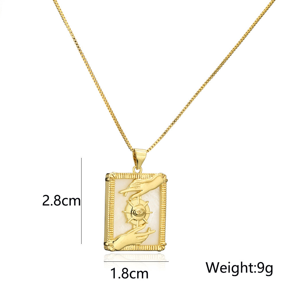 Geometric Natural Shell Pendant Necklace for Women with Copper Base Plated in 18K Gold and Zircon Inlay