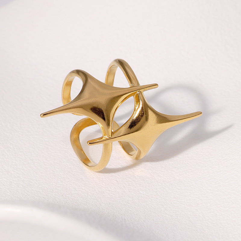 Anello Minimalista Regolabile a Stella in Acciaio Inossidabile con Finitura Placcata da Donna