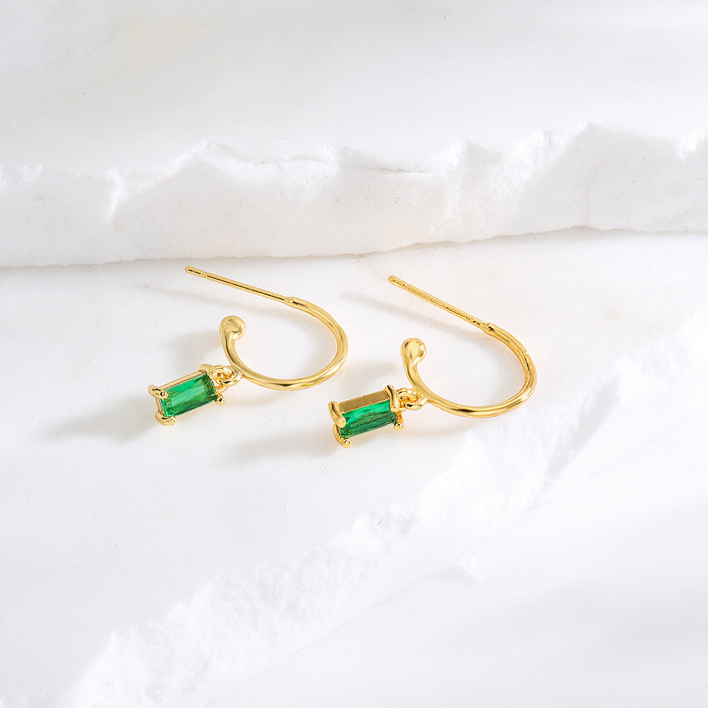 Minimalist Geometric Copper Earrings with Real Gold Plating and Cubic Zirconia Accents for Women