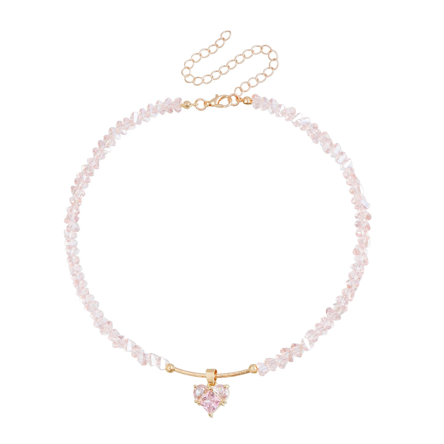 Sweet and Edgy Heart-Shaped Zirconia Clavicle Necklace in Alloy with Electroplated Finish for Women