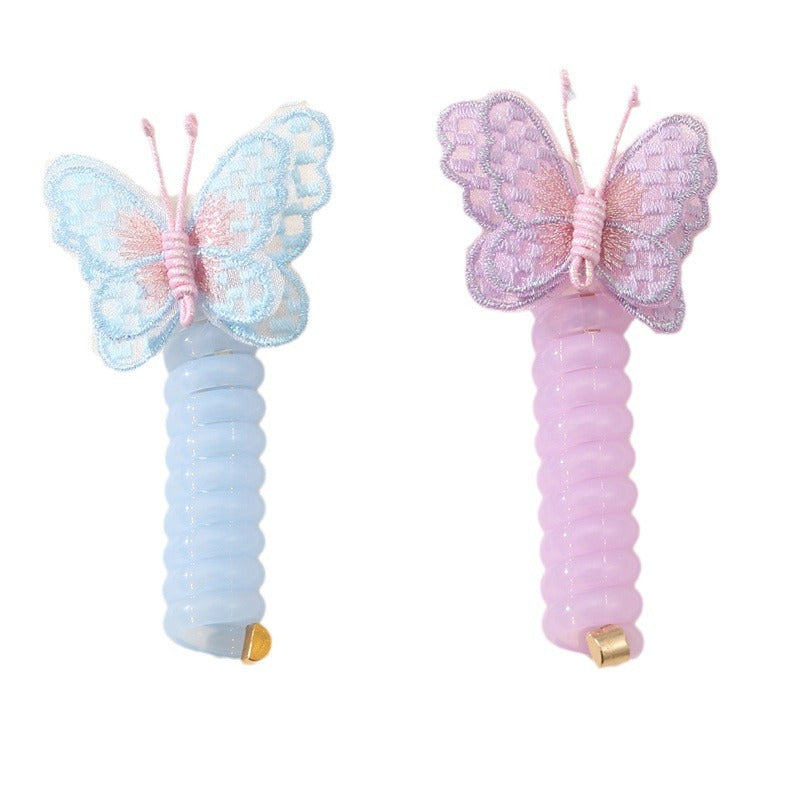 Rainbow Butterfly Hair Clip with Elastic Spring Cord for Girls Durable Silicone Hair Accessory