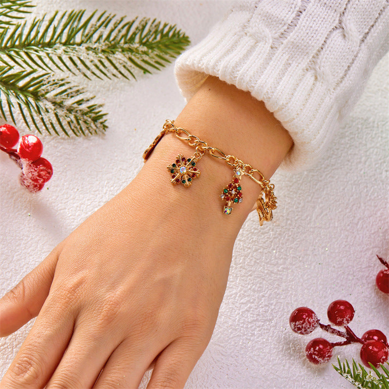Fashion Christmas-Themed Handcrafted Alloy Bracelet with Santa and Snowflake Charms for Women