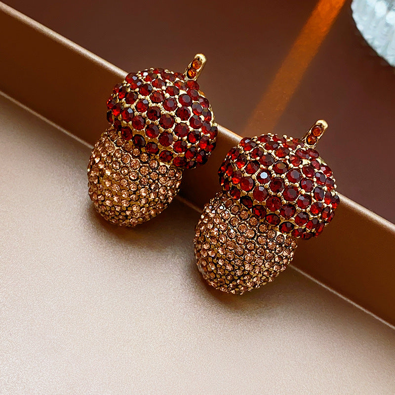 Vintage Pineapple Pendant Necklace Set with Rhinestone Inlay in Alloy for Women Featuring Clavicle Chain and Matching Earrings