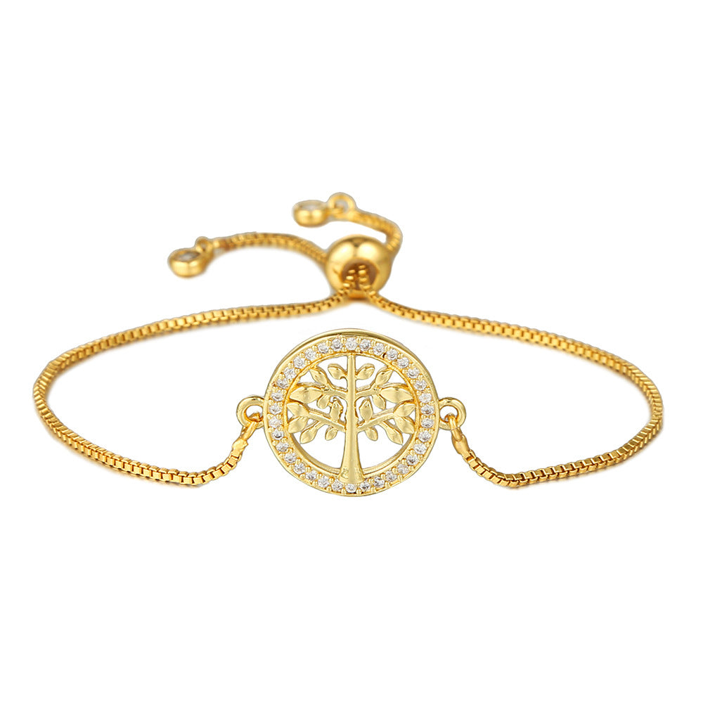 Minimalist Geometric Round Brass Plated Bracelet with Cubic Zirconia for Women
