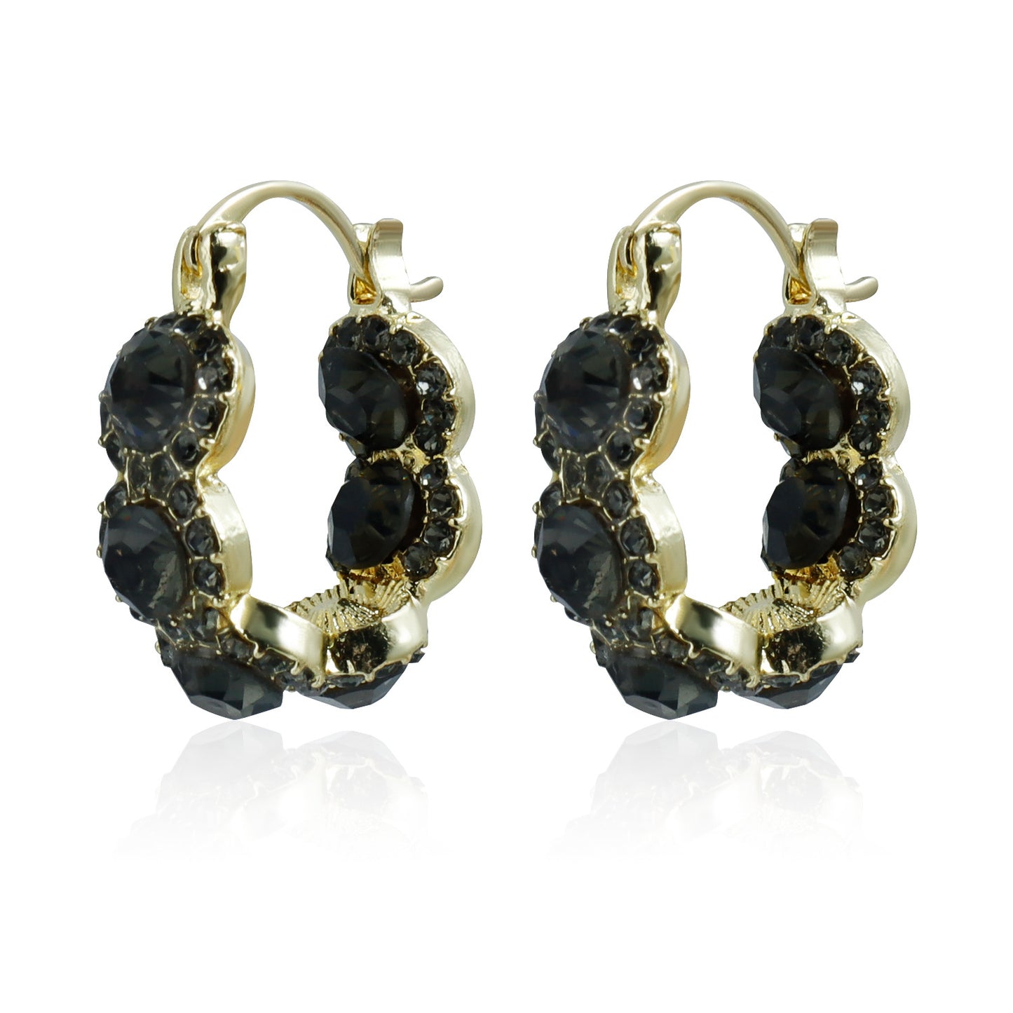 Orecchini a clip da donna in lega di zinco con strass rotondi e finitura placcata, stile vintage geometrico