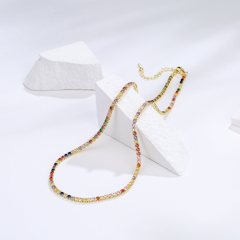 Geometric Pendant Necklace for Women Made of Brass with 18K Gold Plating and Micro-Pave Colored Zirconia