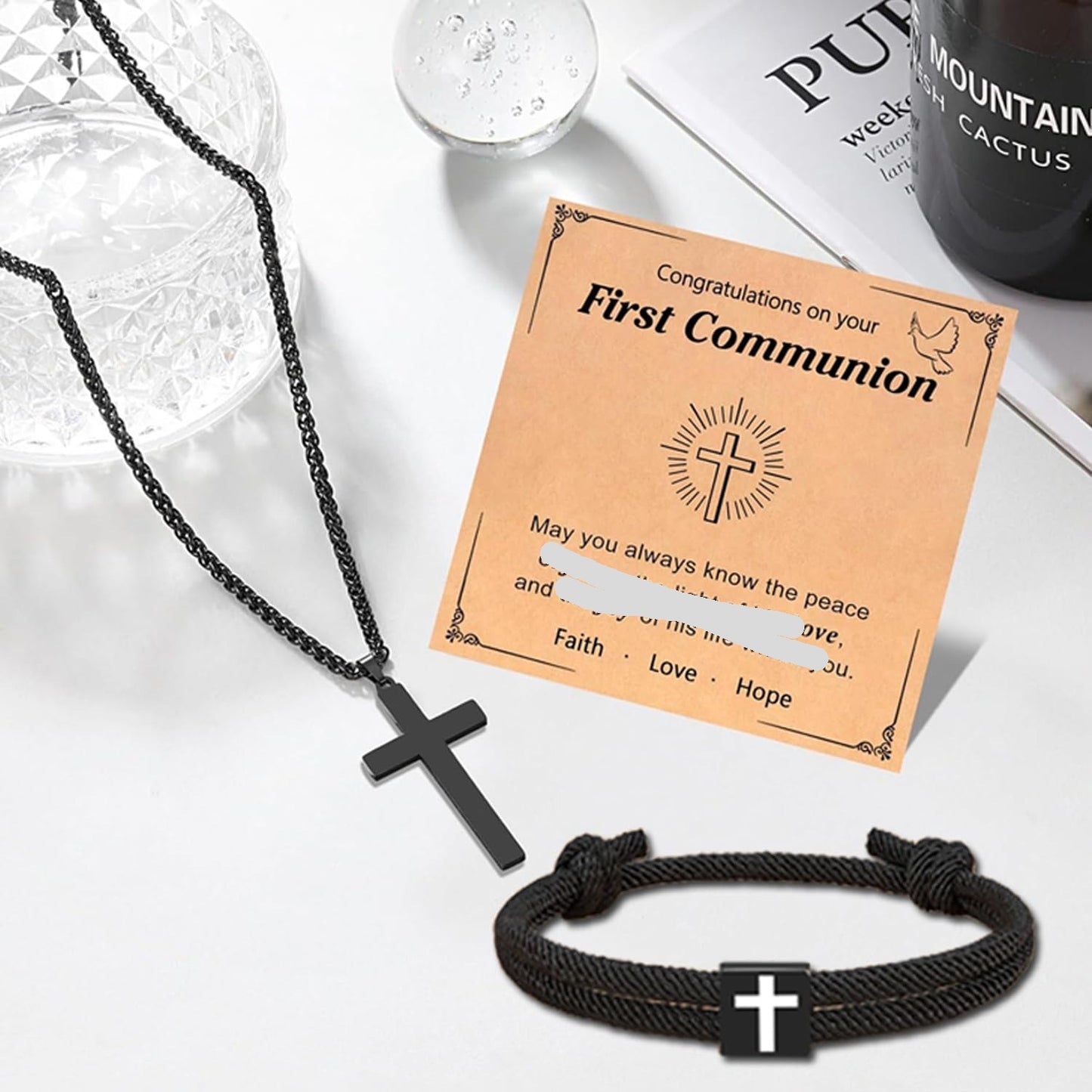 Casual Men's Cross Pendant Necklace Stainless Steel Alloy Snake Chain Adjustable Cord Faith Jewelry