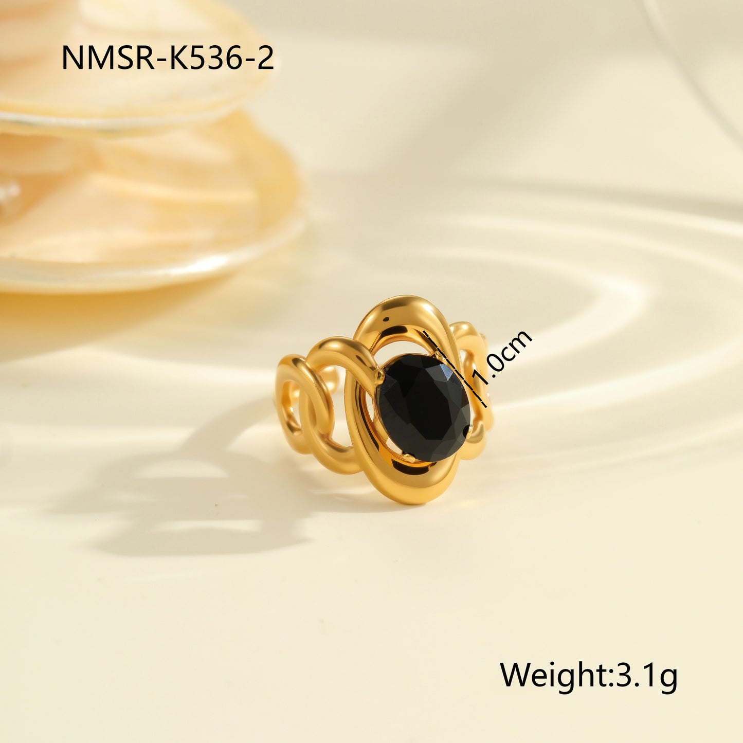 Anillo de acero titanio geométrico minimalista con incrustaciones de diamantes de imitación, banda abierta ajustable para mujer