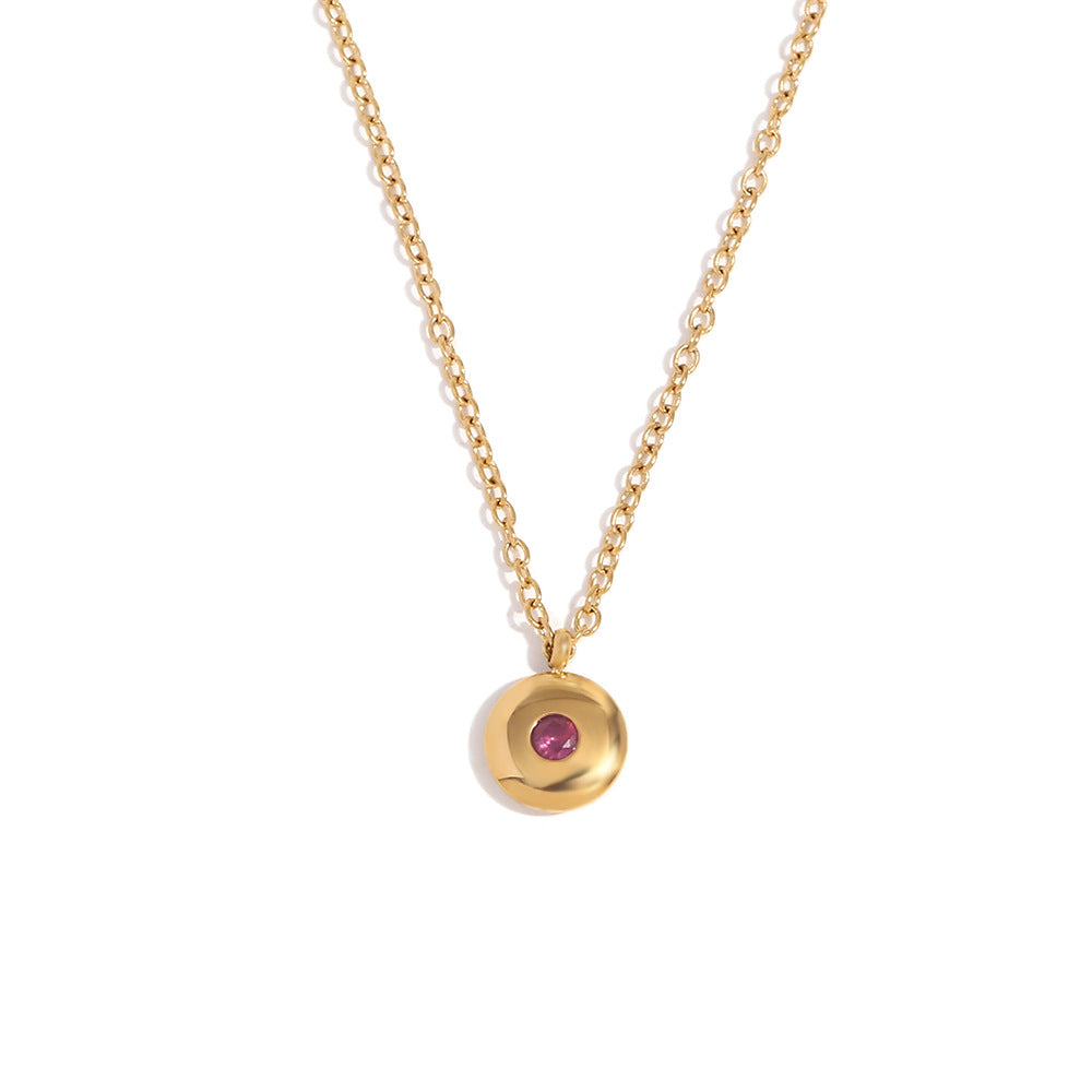 Minimalist 18K Gold Plated Stainless Steel Round Geometric Pendant Necklace for Women