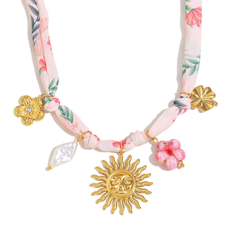 Collana con Pendente a Forma di Sole alla Moda in Acciaio Inossidabile con Placcatura in Oro 18K, Design Floreale, da Donna