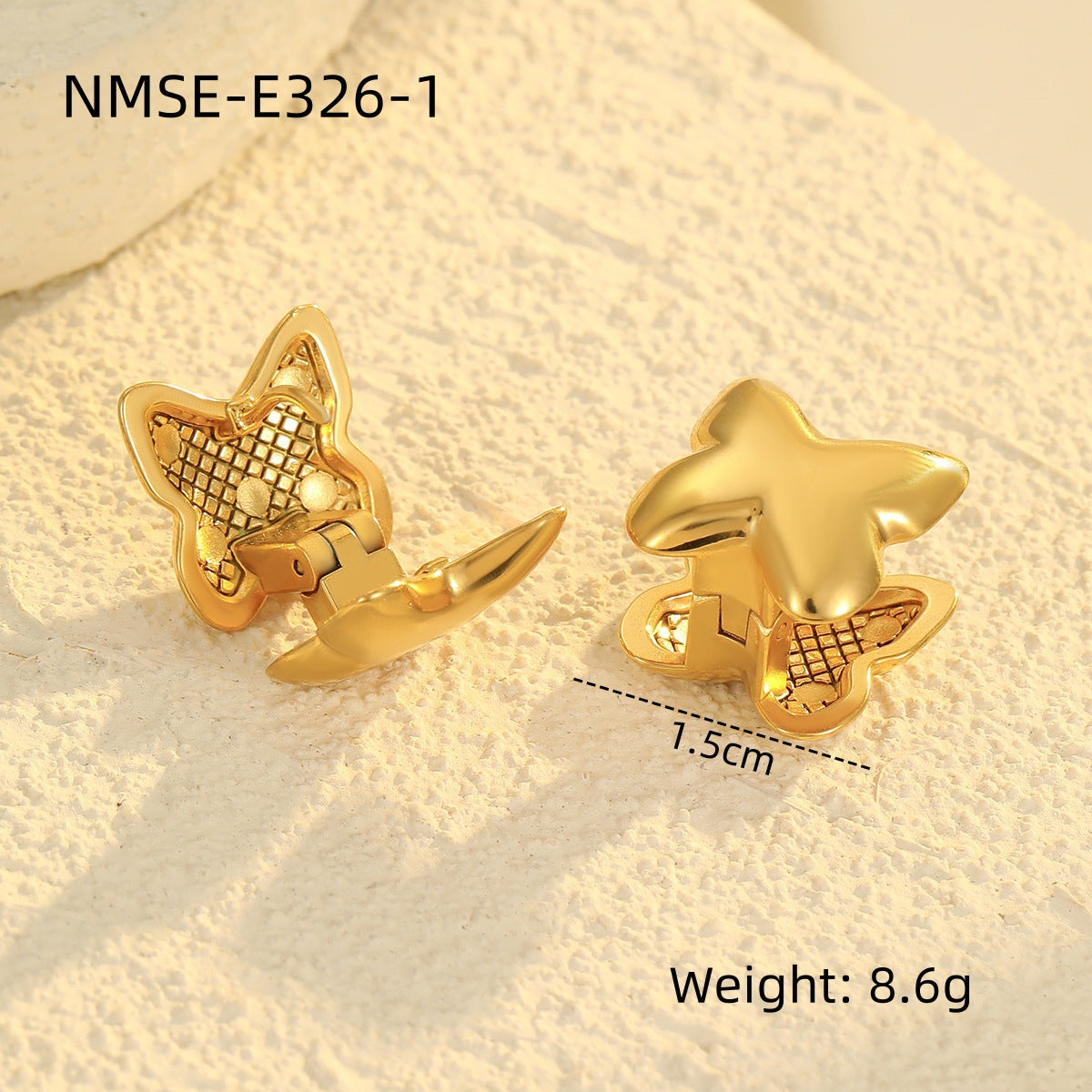 Pendientes de tuerca de acero inoxidable con forma de estrella de moda con acabado chapado para mujer