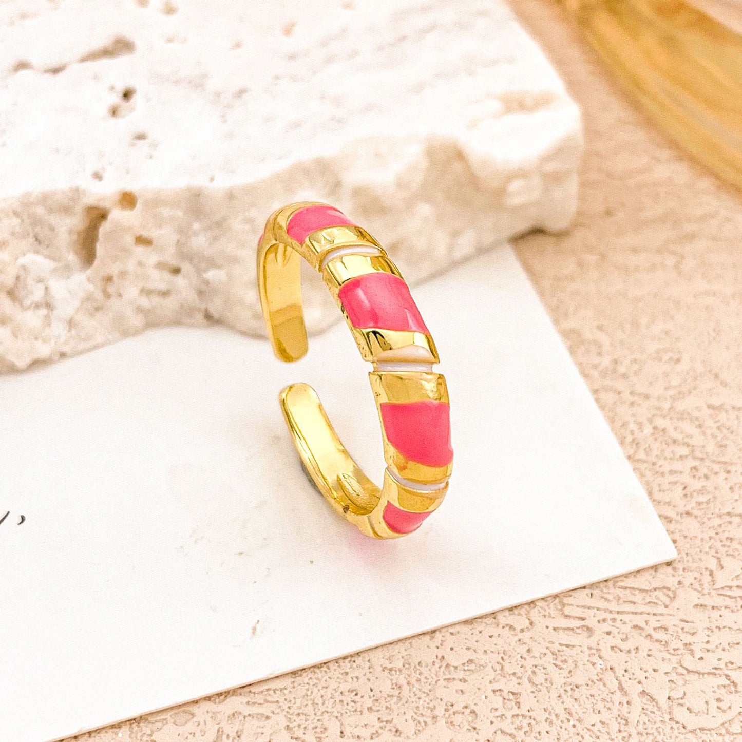 Sweet Floral Enamel Plated Alloy Ring for Women