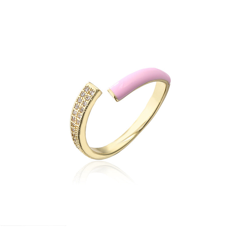 Geometric Gold Plated Brass Drip Oil Cubic Zirconia Inlay Ring for Women