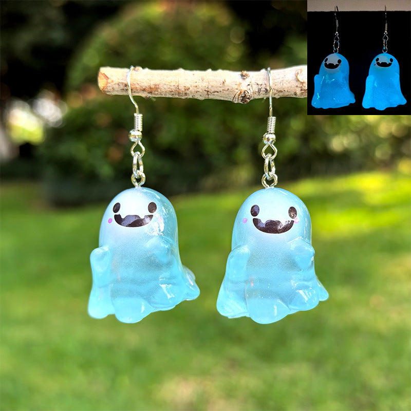 Sweet Punk Cartoon Ghost Resin Earrings with Copper Posts