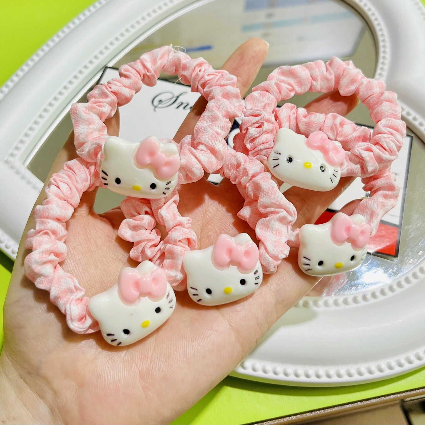 Set di elastici per capelli Hello Kitty carini con fiocco rosa e accenti color macaron per bambine, accessori per capelli in tessuto a maglia