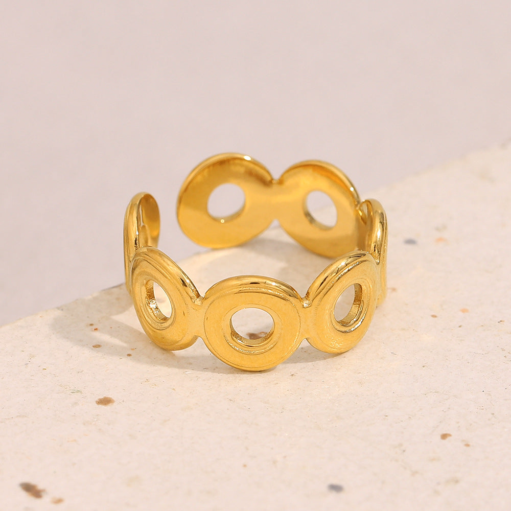 Anello Minimalista Geometrico in Acciaio Inox con Placcatura in Oro 18K, Design a Fascia Aperta Regolabile per Donna
