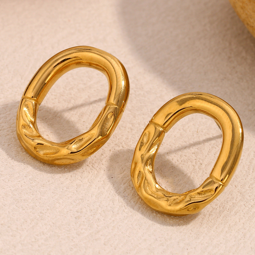 Minimalist Modern Geometric Stainless Steel Ear Studs with 18K Gold Plating Irregular Oval Design