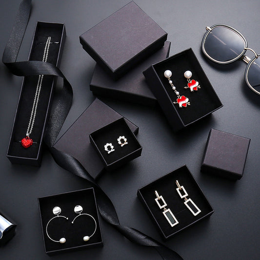 Black Kraft Paper Jewelry Box for Rings Earrings Bracelets Necklaces with Sponge Insert