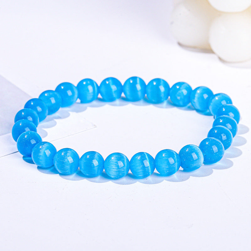 Elegant Round Cat's Eye Stone Beaded Bracelet for Women