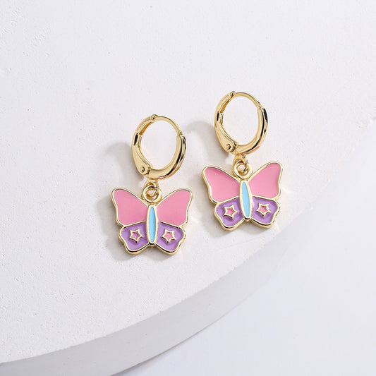 Minimalist Butterfly-Shaped Copper Earrings with Gold Plating and Enamel Finish for Women