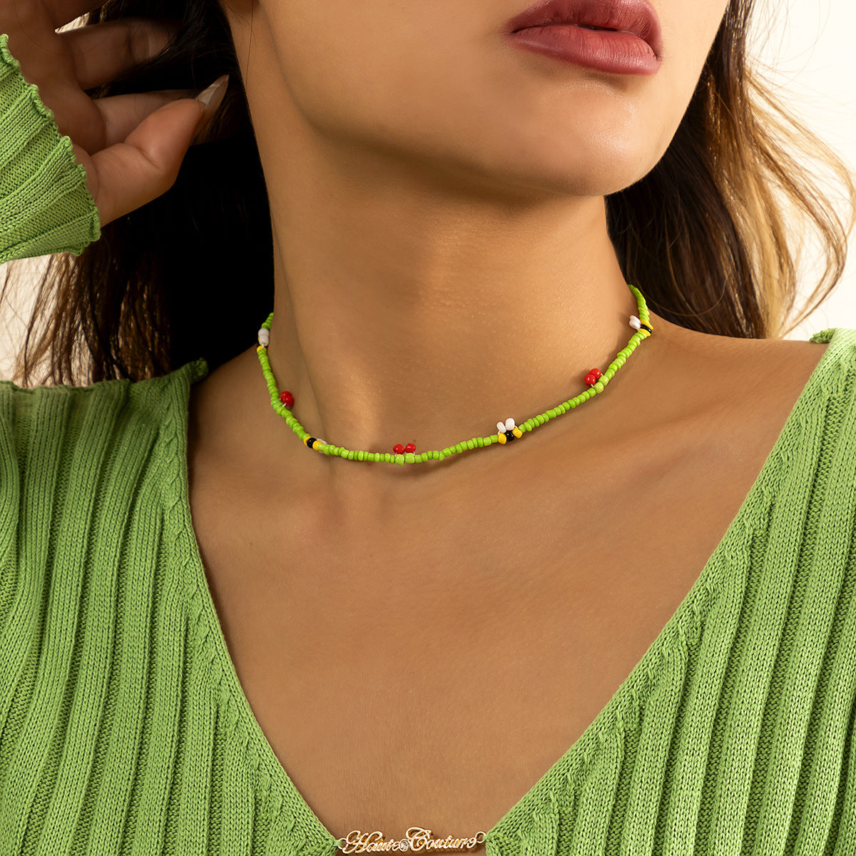 Collana con perle d'imitazione geometriche minimaliste da donna con catena a sfere rotonde
