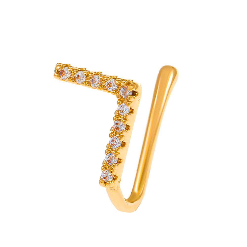 Clip per il naso a forma di U con stella e cuore placcata in rame vintage con zirconia cubica