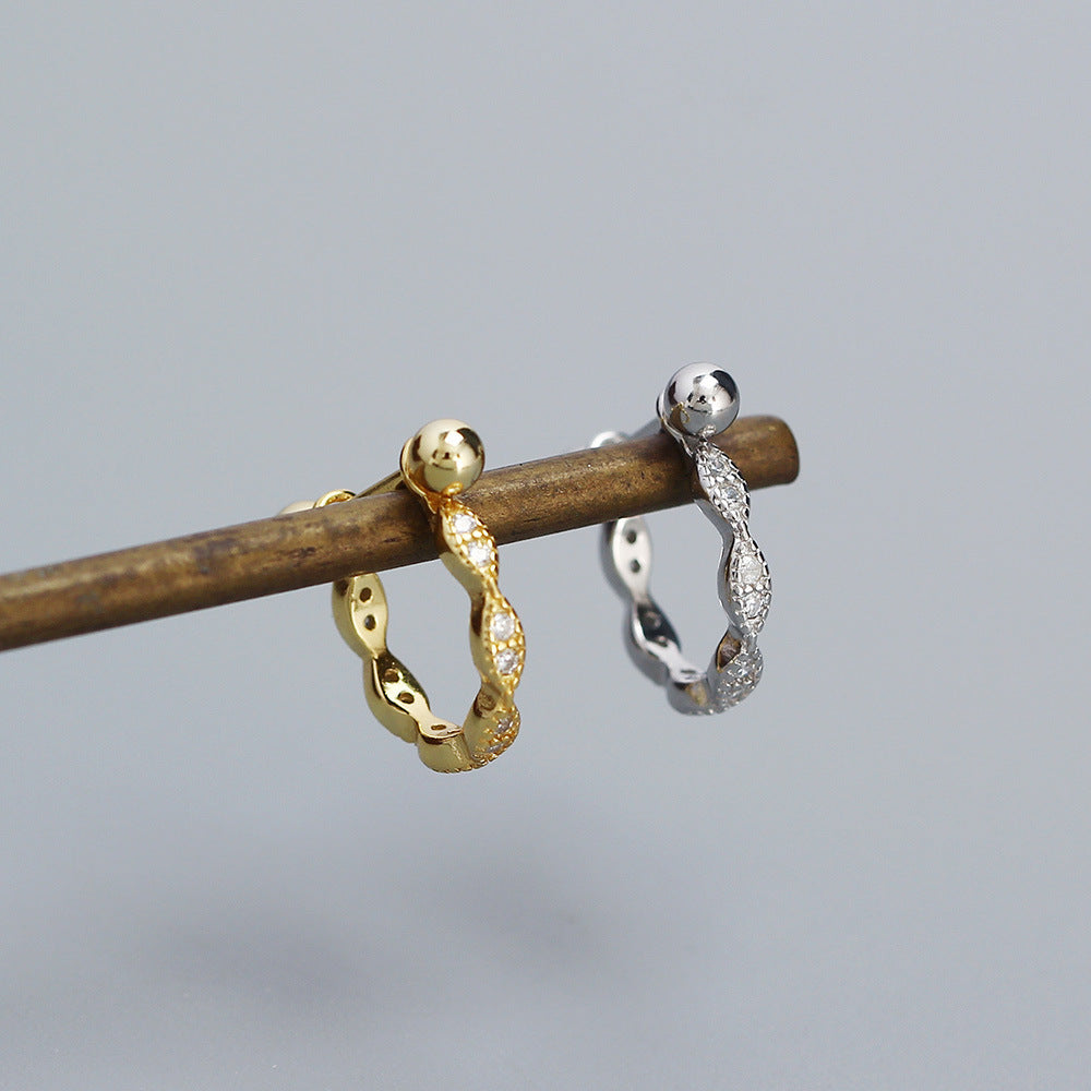 Sweet Streetwear 925 Sterling Silver Geometric Oval Cubic Zirconia Inlay Screw Thread Cartilage Earring