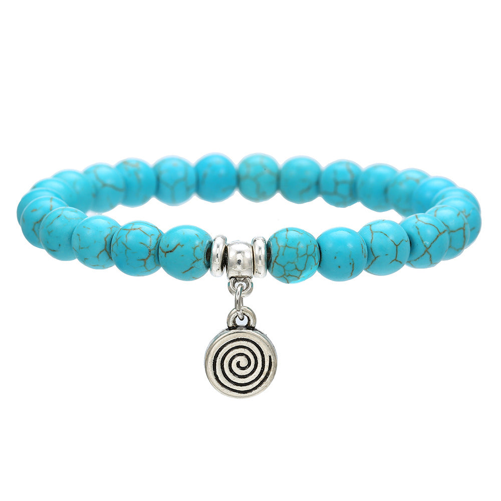 Vintage Ethnic Geometric Turquoise Beaded Bracelet with Cross Starfish Turtle and Eye Charms for Unisex