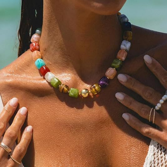 Collana da donna con ciondolo geometrico a lettera, in ottone placcato, stile bohémien, con catena a maglie forzate