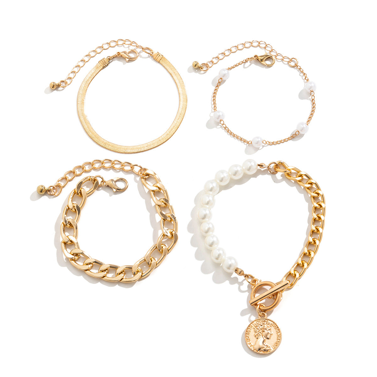 Retro Geometric Alloy Bracelet Set with Cross Chain and Tassel Accents for Women