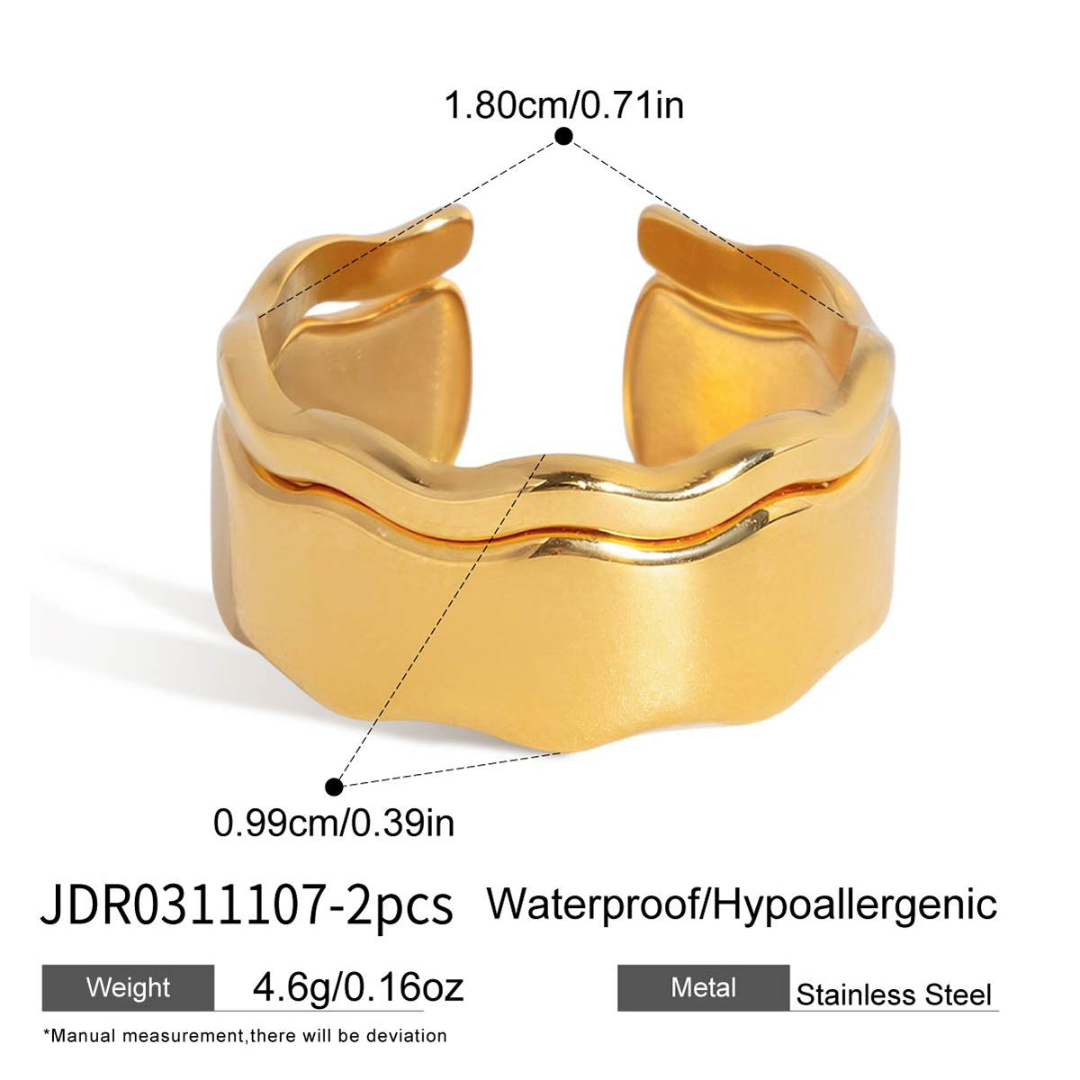 Anello da donna in acciaio inossidabile placcato oro 18 carati, geometrico, elegante e minimalista
