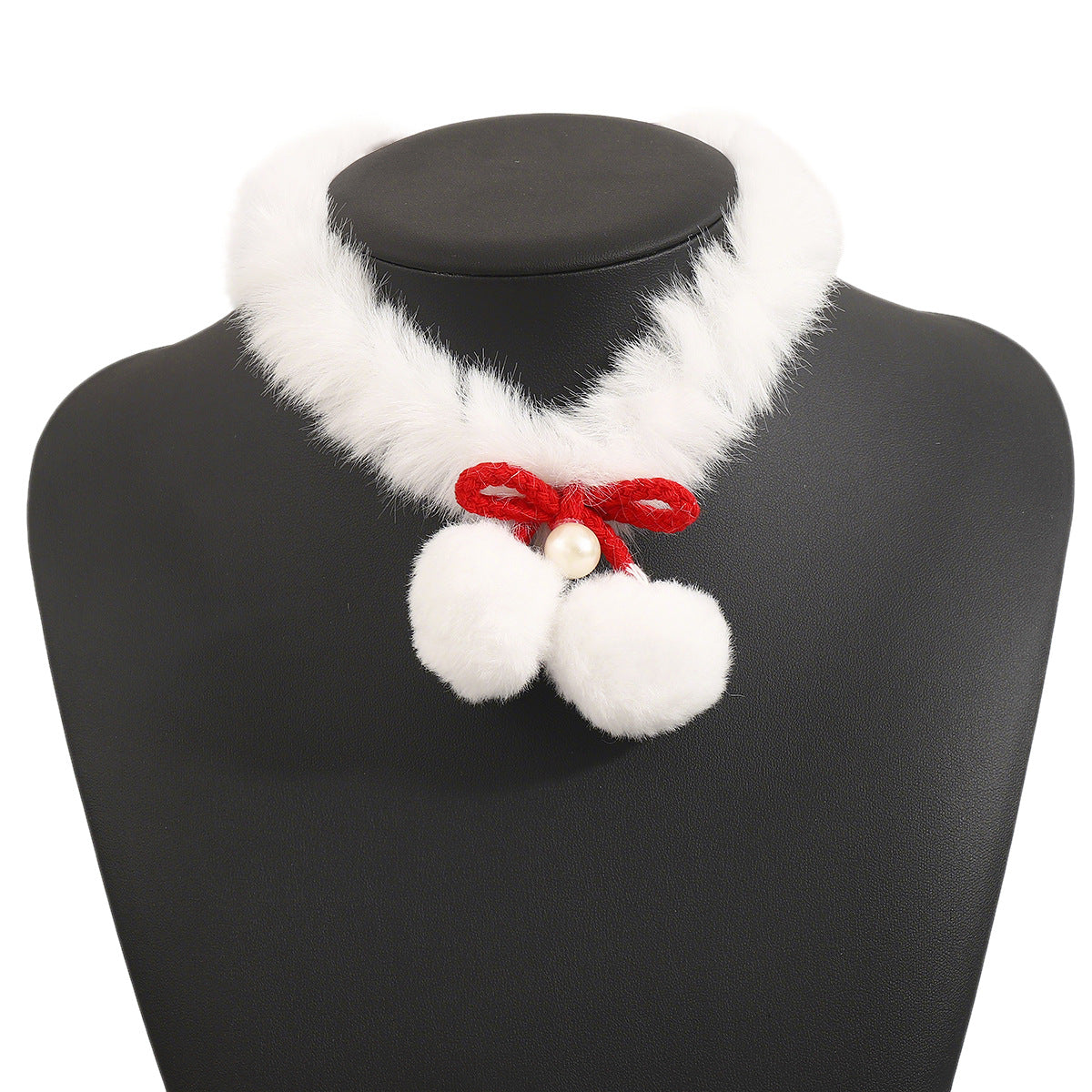 Collana girocollo in peluche a forma di fiocco a tema natalizio per donna con morbido design a palla di neve bianca per feste e Capodanno