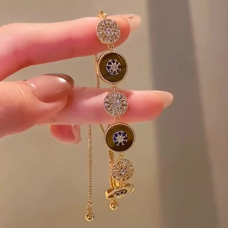 Elegant Geometric Floral Bracelet for Women in Plated Copper with Rhinestone Accents, Minimalist Office Style Hand Jewelry