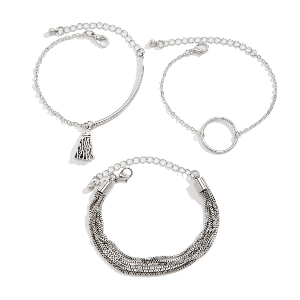 Bracciale da donna punk a cerchio geometrico multistrato con nappe in lega con finitura placcata