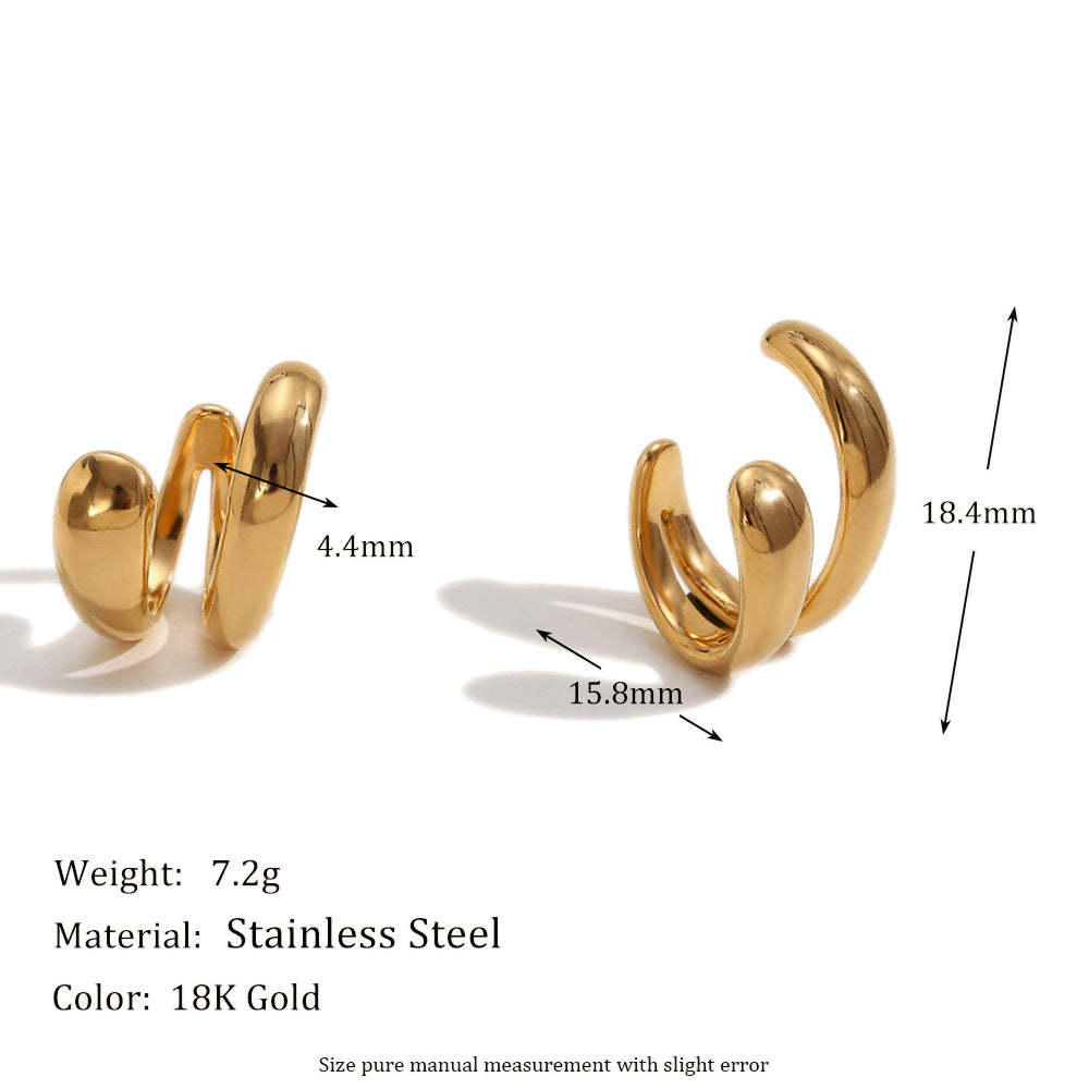Orecchini a clip a U geometrici minimalisti a doppio strato in acciaio inossidabile placcato oro 18K per donna