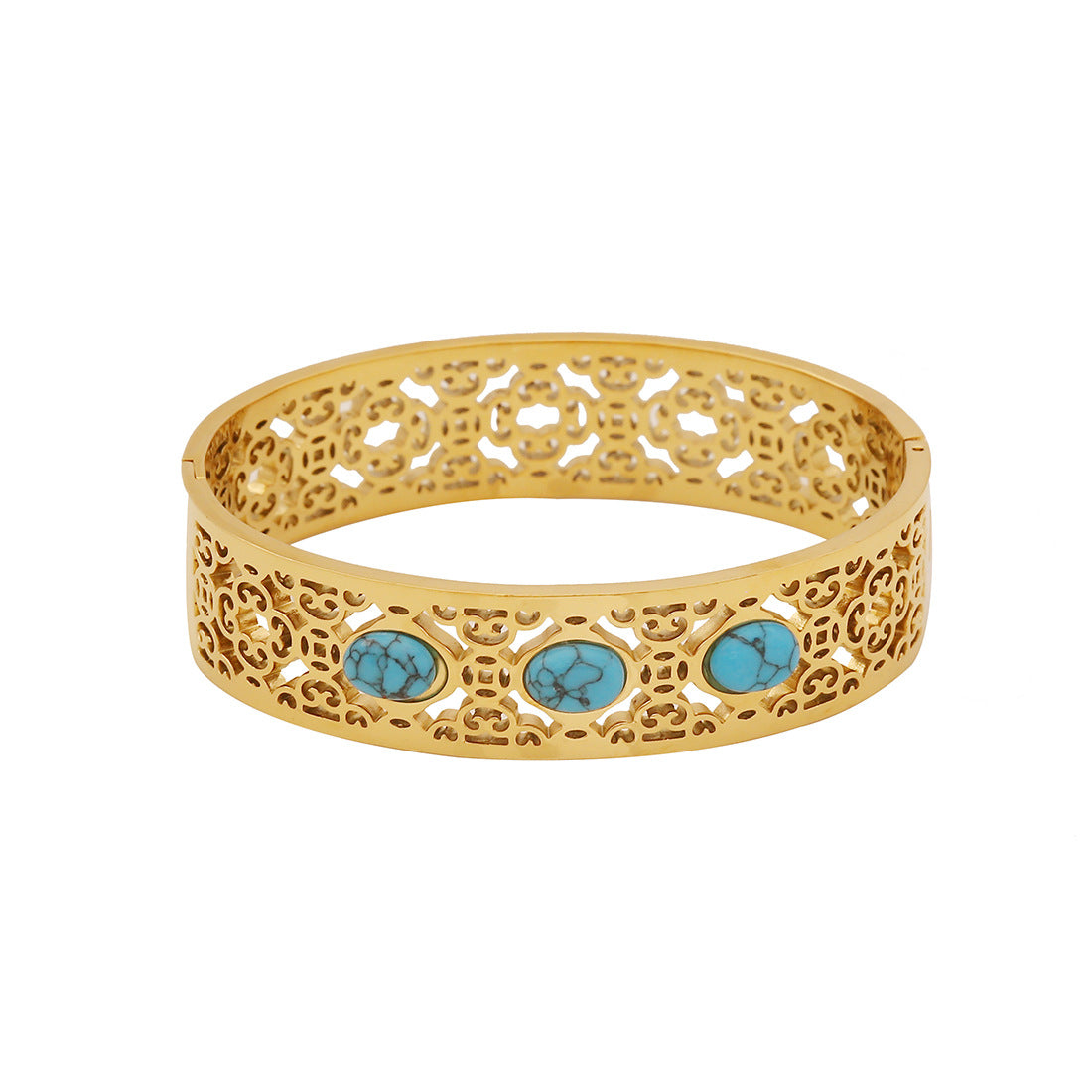 Vintage Style Turquoise-Inspired Hollow Stainless Steel Bracelet with Plated Finish