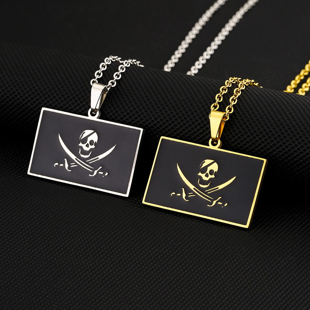 Collana con ciondolo simbolo pirata geometrico Dark Academia in acciaio inossidabile 304 placcato sottovuoto per layering o come catena per maglione, unisex