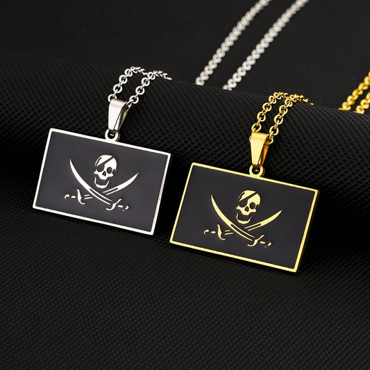 Collar con colgante de símbolo pirata geométrico Dark Academia en acero inoxidable 304 chapado al vacío, para usar en capas o como cadena de suéter unisex
