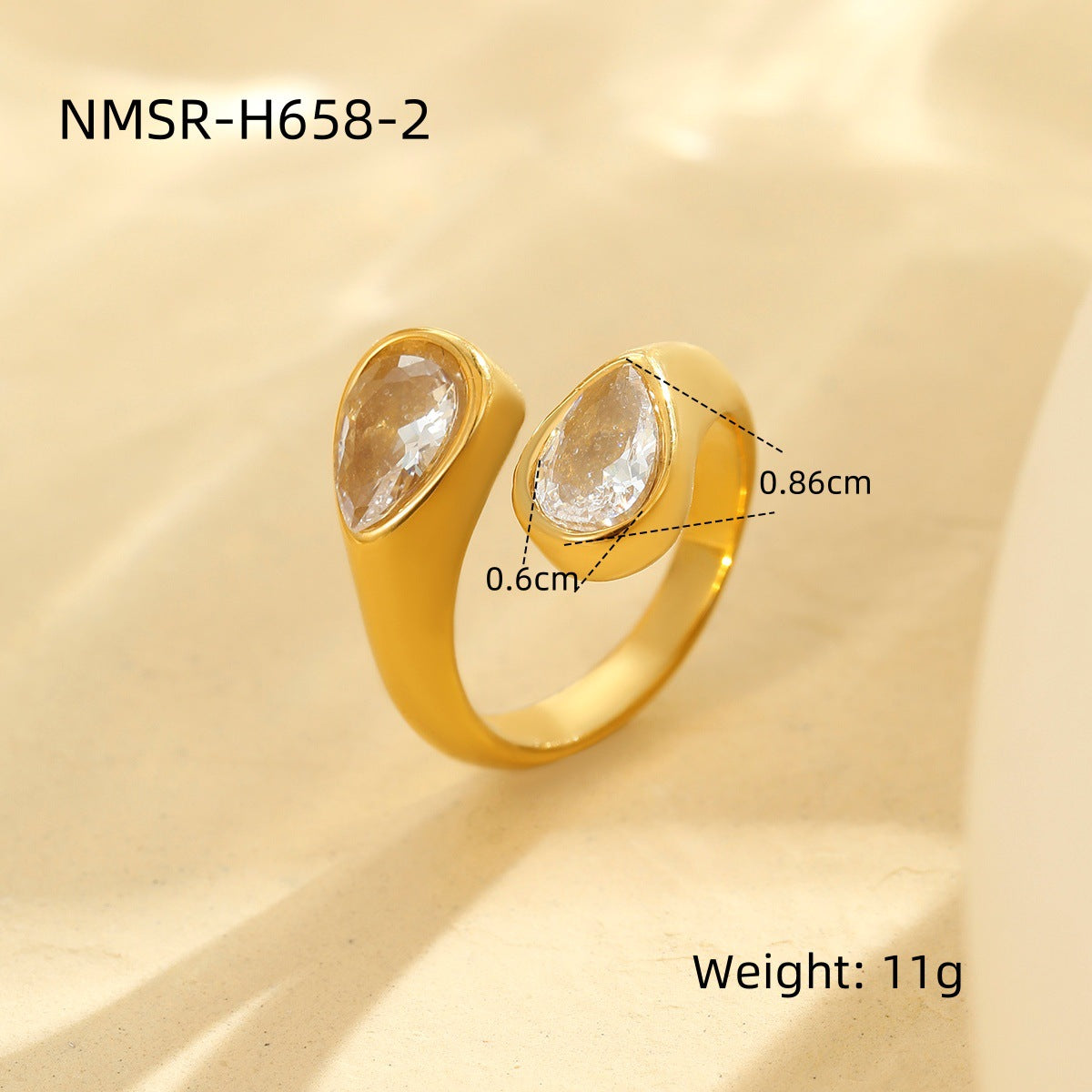 Anillo abierto geométrico minimalista de acero inoxidable con acabado chapado para mujer, anillo apilable con acento en forma de corazón de inspiración lujosa