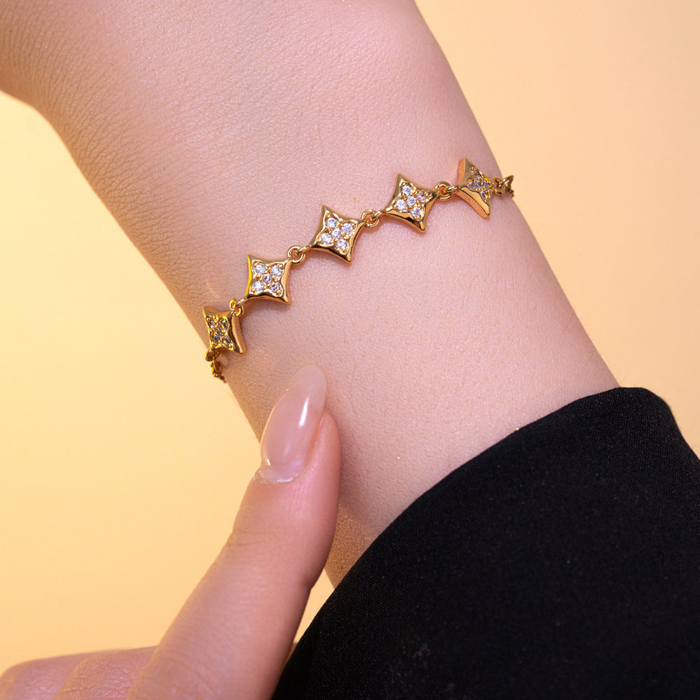 Braccialetto da donna Minimalista Cuore Stella Luna Farfalla con Strass in Acciaio al Titanio con Finitura Placcata
